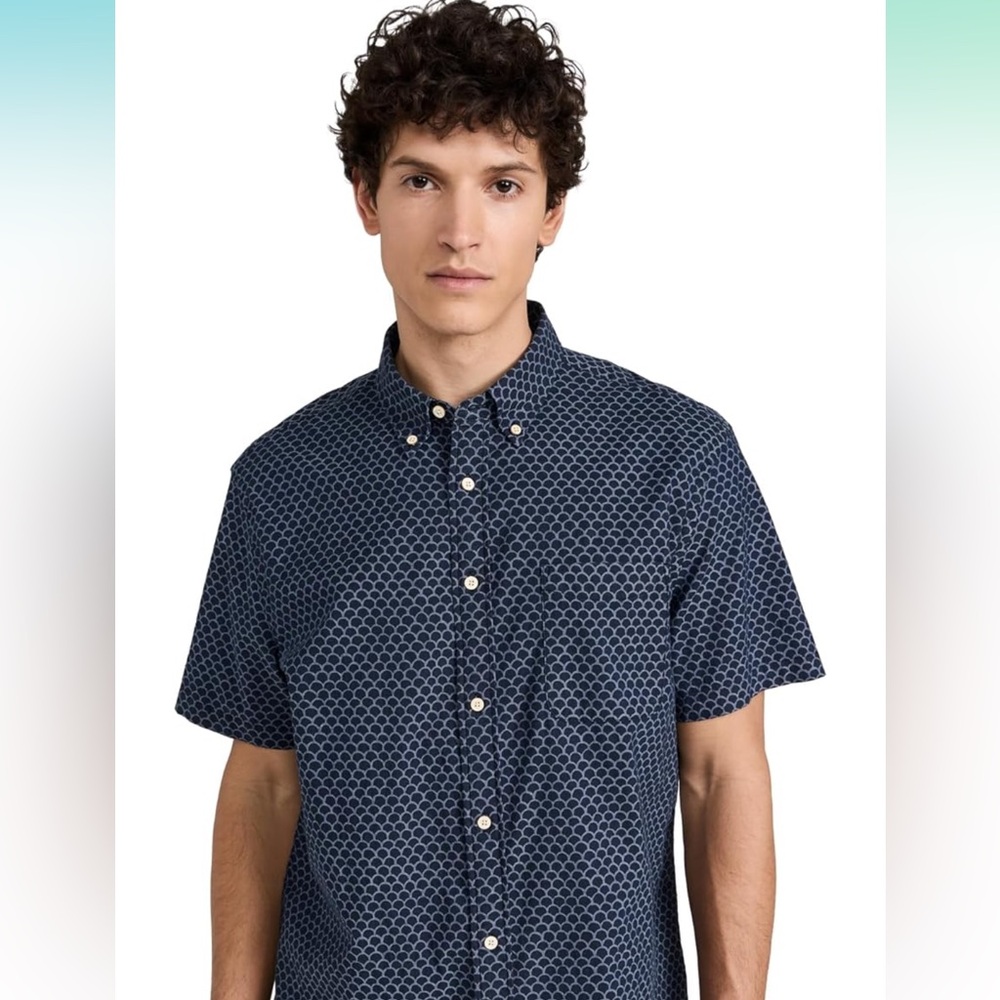 Faherty Stretch Playa Short Sleeve Shirt in midnight fishscale